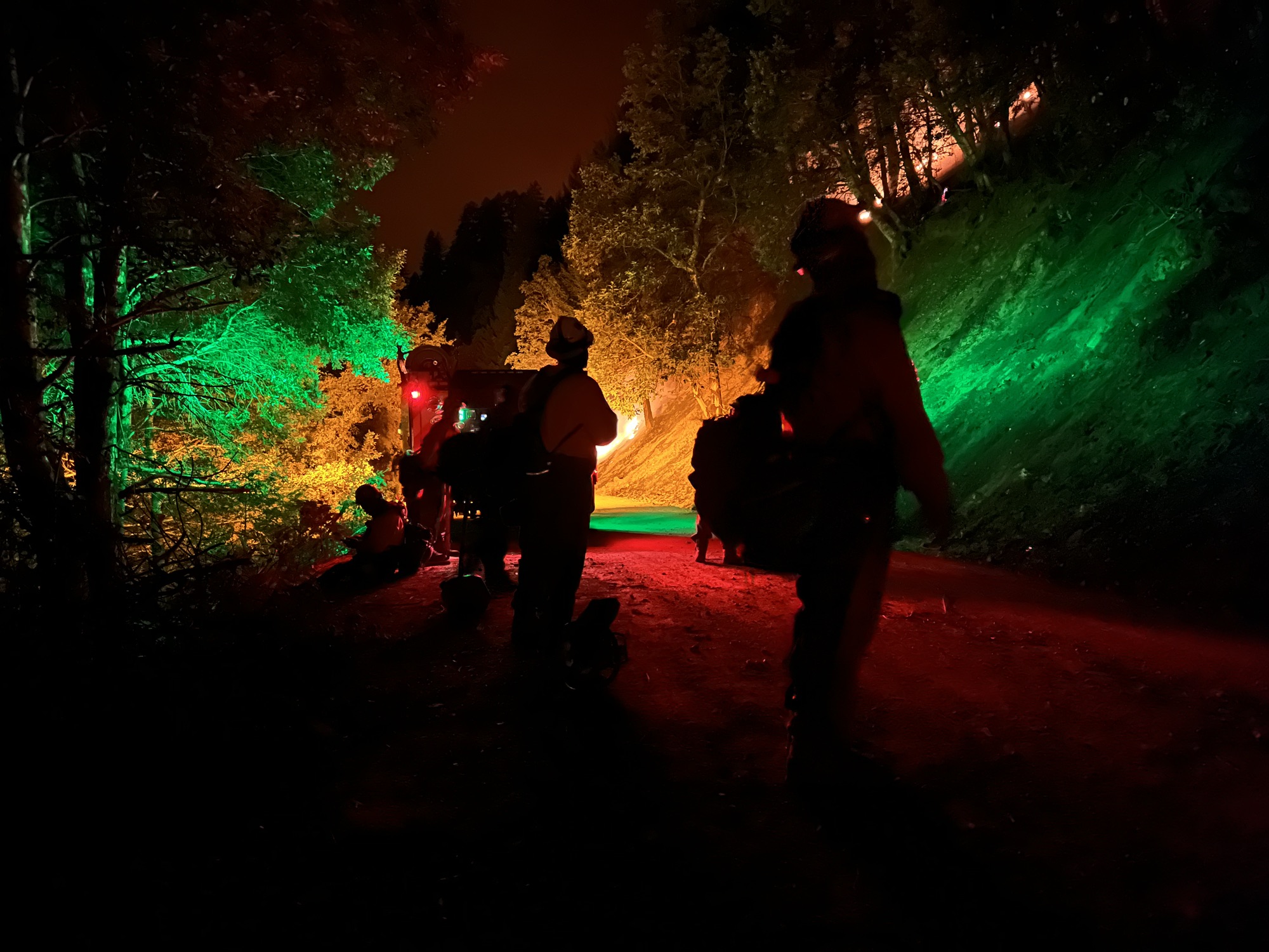 Holding while night burning during wildfire, 2024